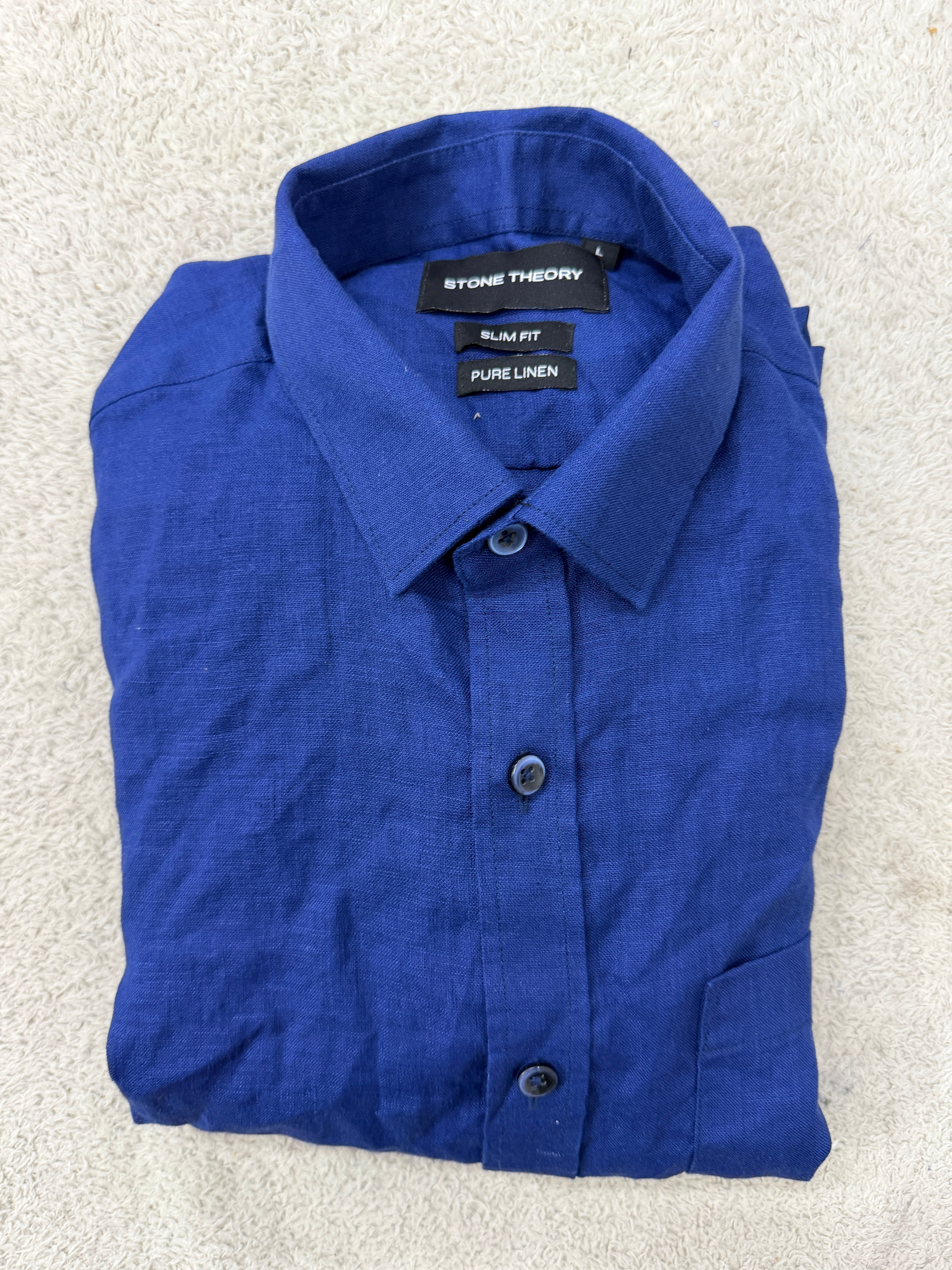 Navy Linen slim fit shirt