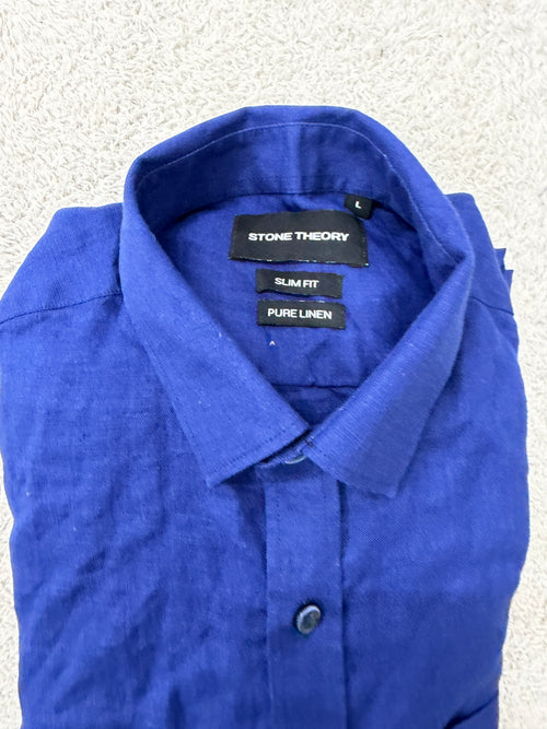 Navy Linen slim fit shirt