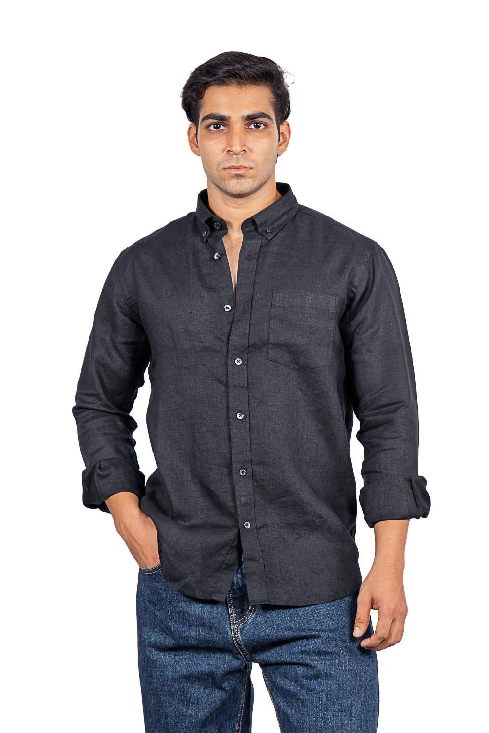 100% Linen Black Shirt
