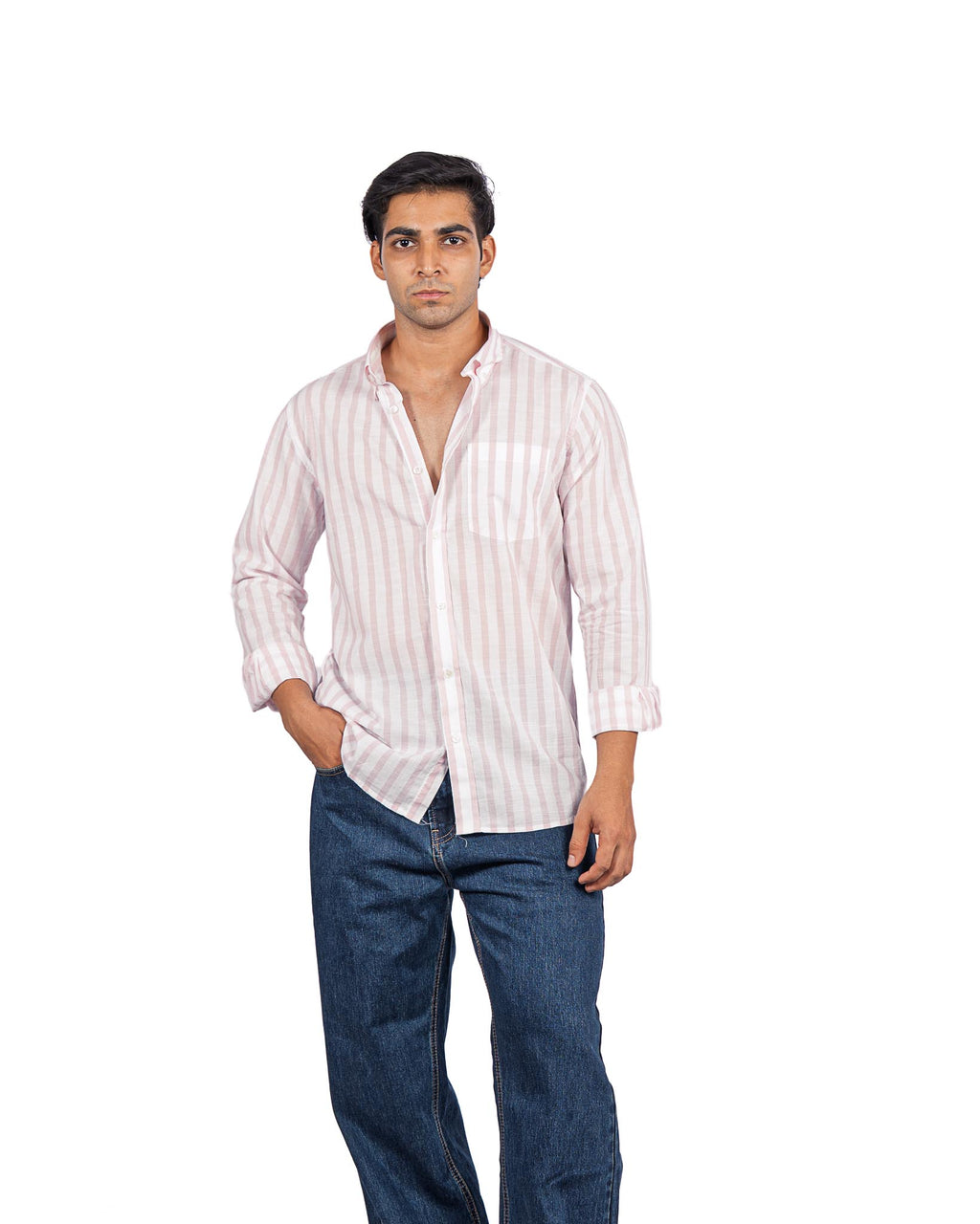 Cotton Striped Shirt - Pink & White
