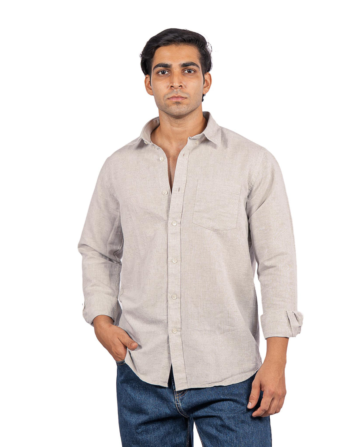 Linen Blend Shirt - Light Beige