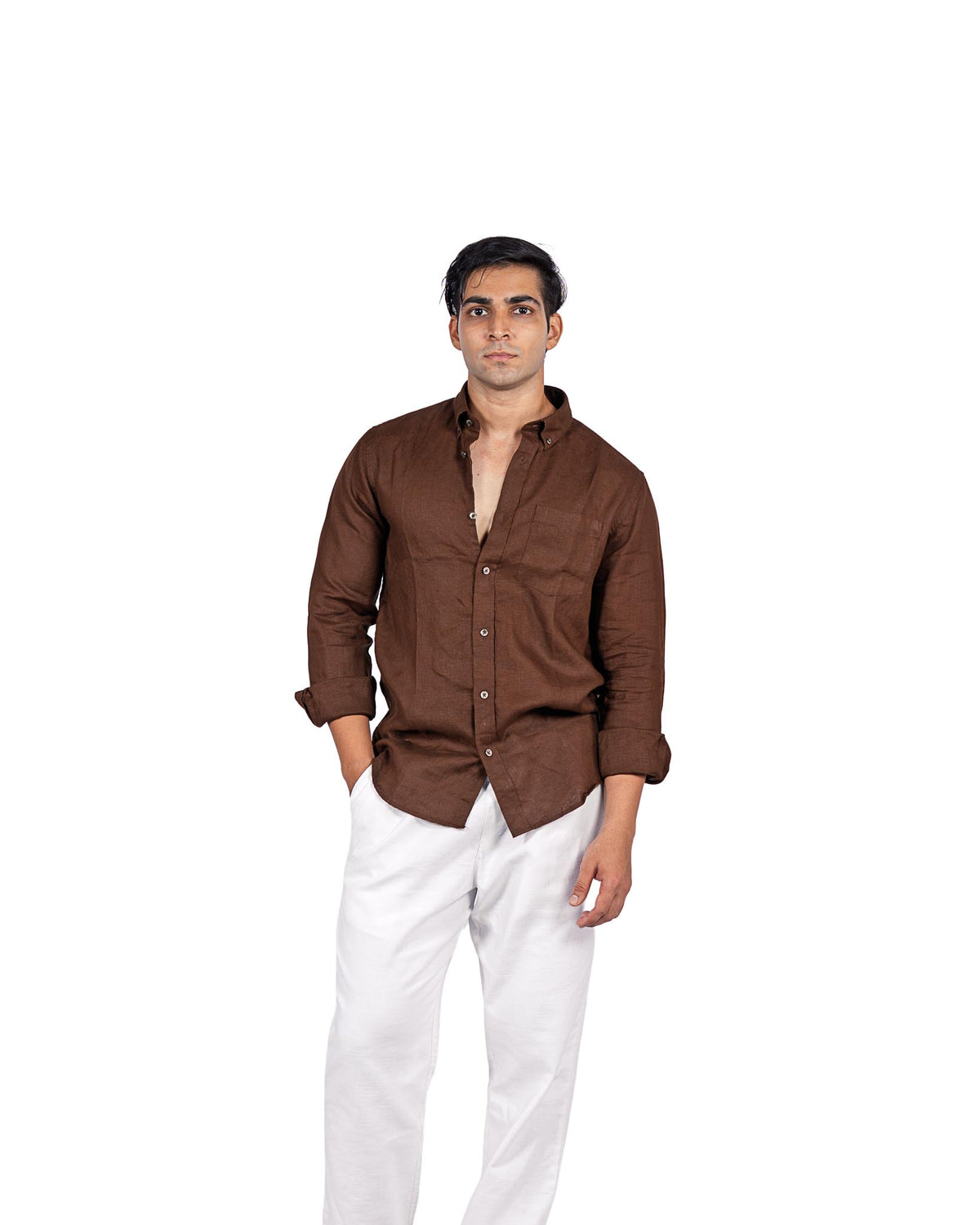 100% Pure Linen Shirt - Brown