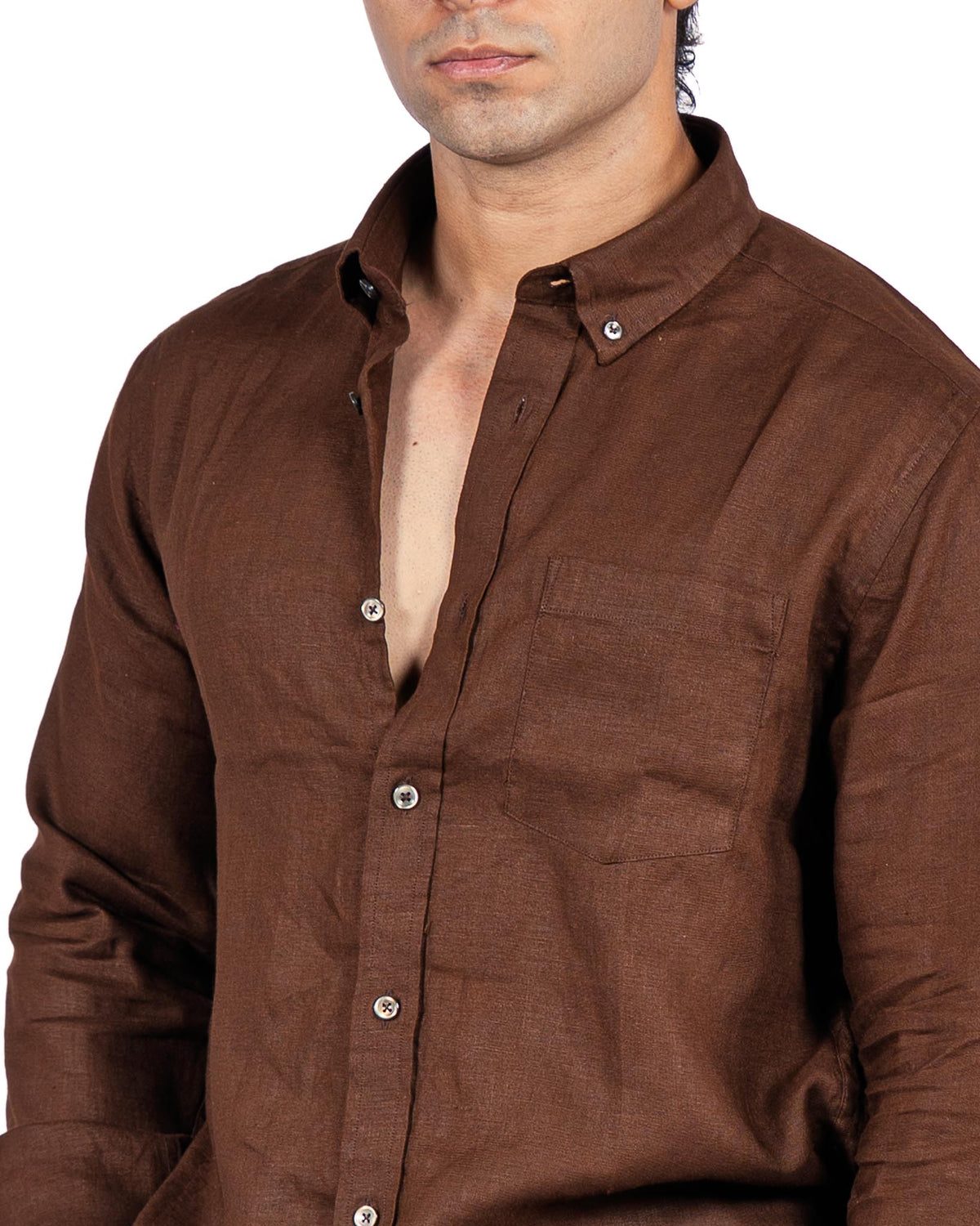 100% Pure Linen Shirt - Brown