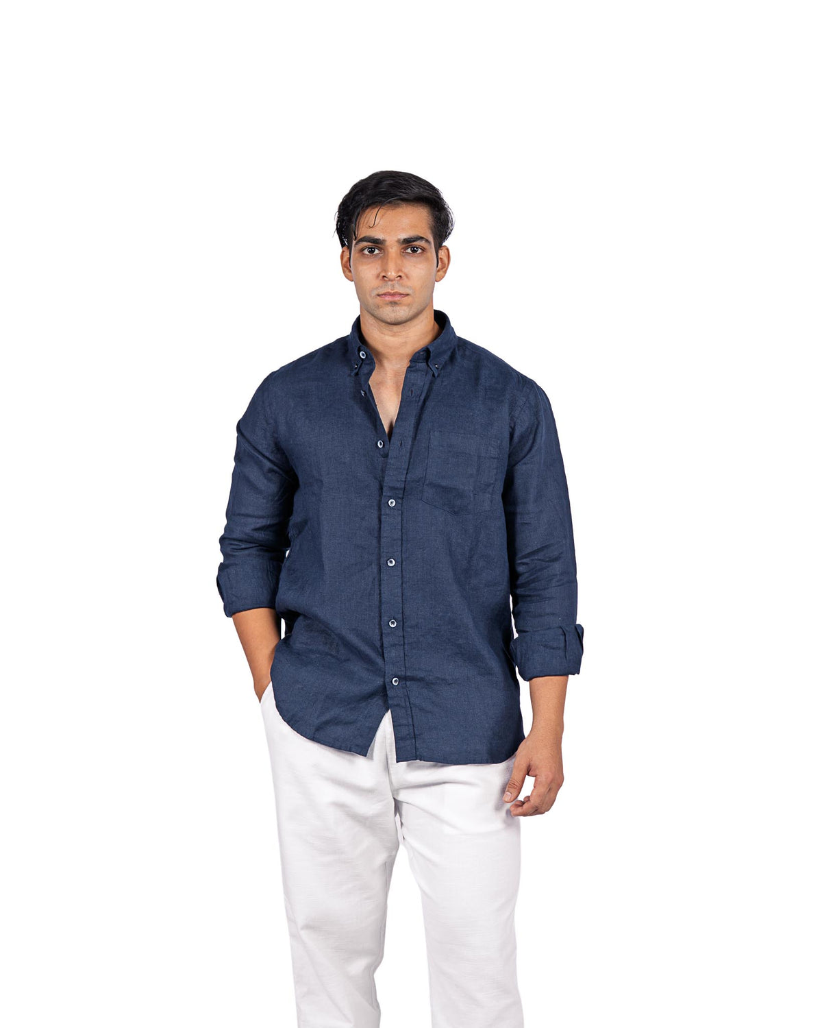 Linen Blend Shirt - Light Navy