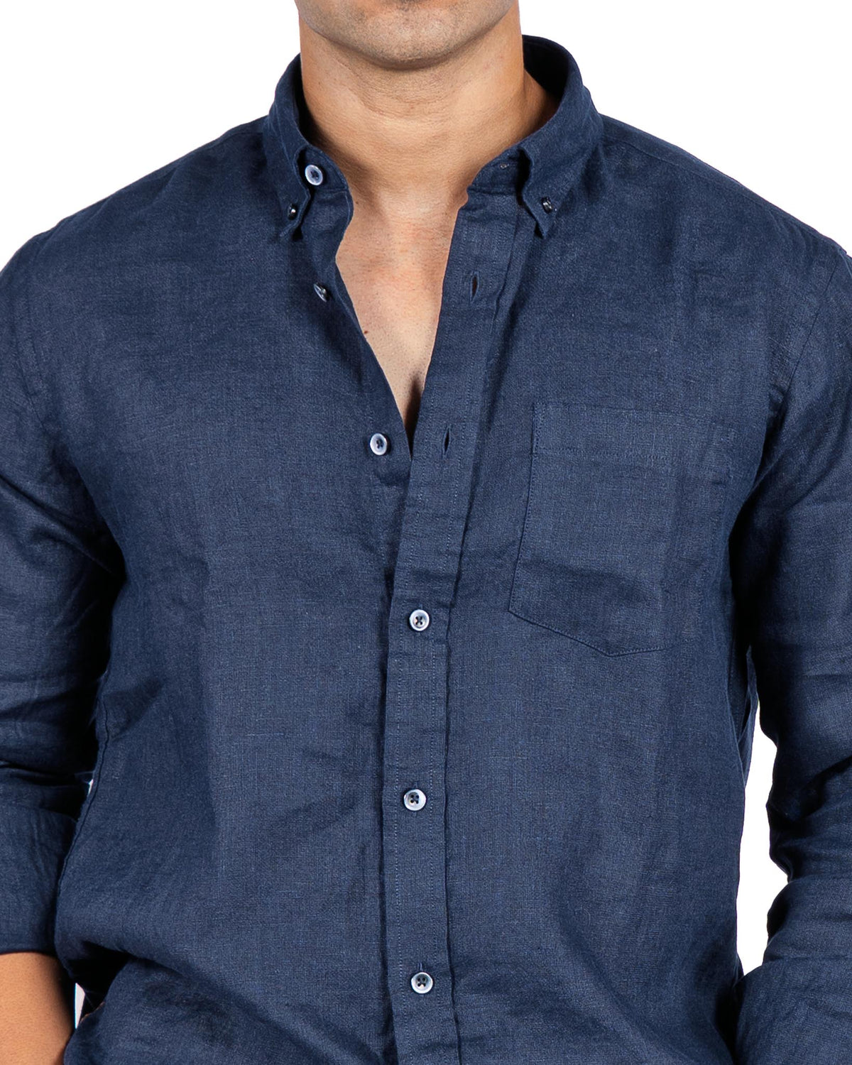 Linen Blend Shirt - Light Navy