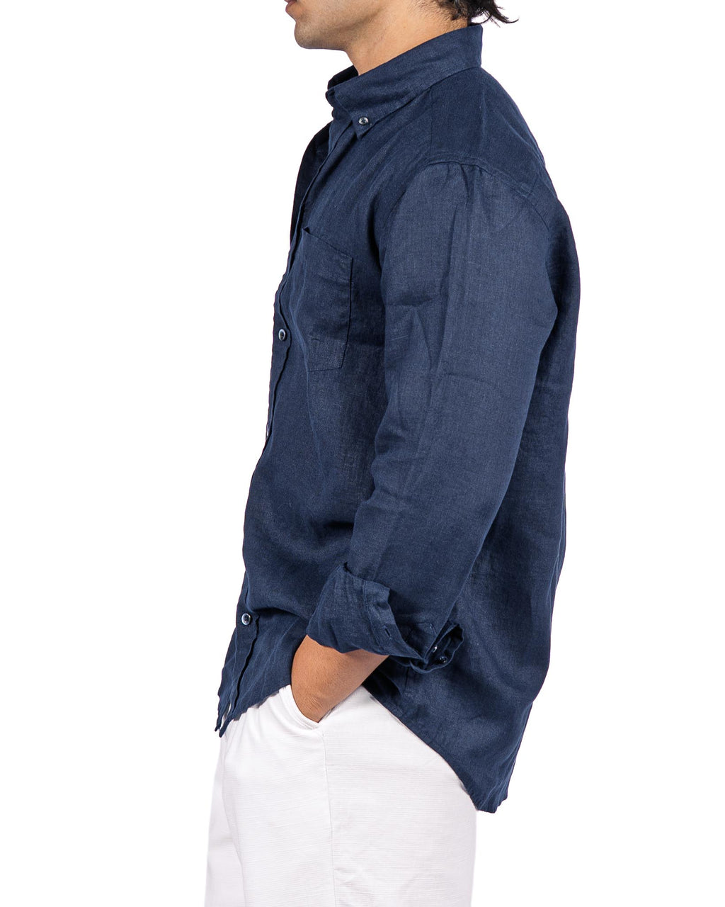 Linen Blend Shirt - Light Navy